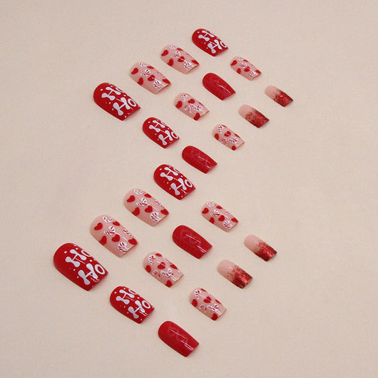 Uñas Postizas Navideñas con Brillo Rojo y Detalles de Amor - Image 3