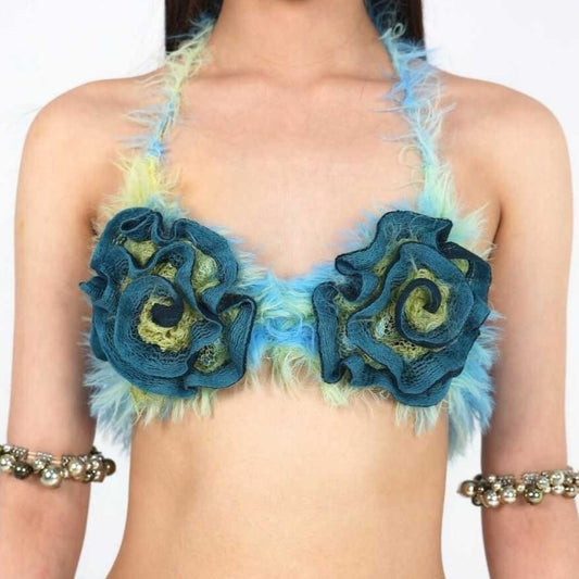 Bikini Floral Azul Tejido a Mano en Lana