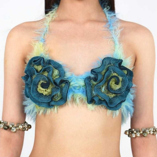 Bikini Floral Azul Tejido a Mano en Lana