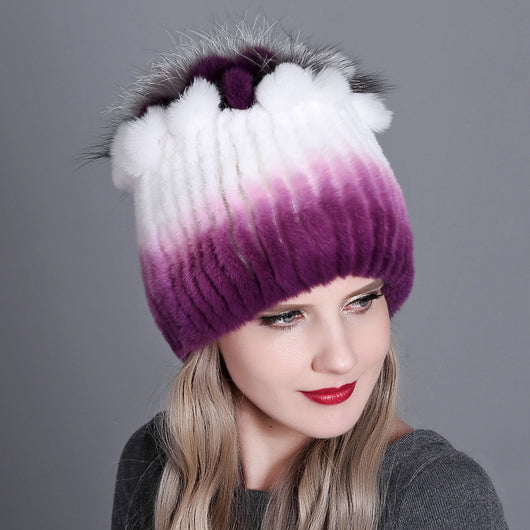 Gorro Tejido de Piel de Conejo Rex para Mujer - Image 8