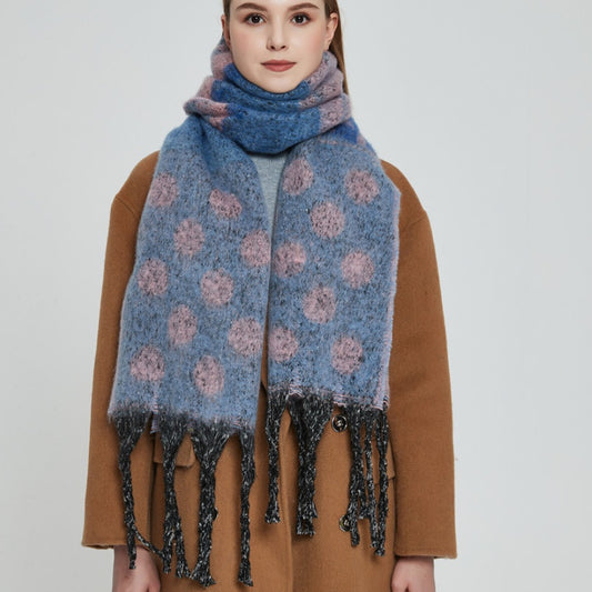 Bufanda Gruesa Jacquard con Lunares y Borlas