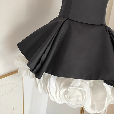 Falda Petticoat Estilo Hepburn Blanco y Negro con Flores 3D y Control de Cintura - Image 3