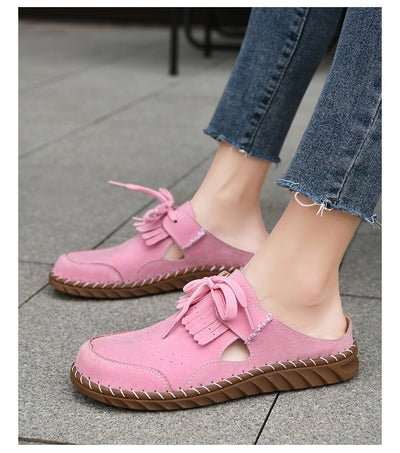 Pantuflas Cerradas de Encaje Artesanales para Mujer con Costura Retro - Image 15