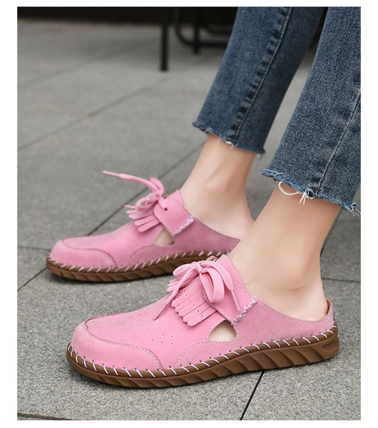 Pantuflas Cerradas de Encaje Artesanales para Mujer con Costura Retro - Image 15