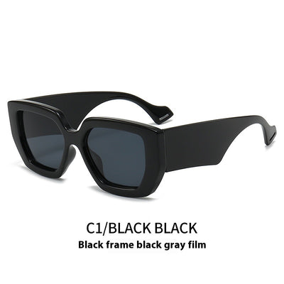 Beige square frame sunglasses with dark gray lenses, featuring a thick, fashion-forward design. - Image 7