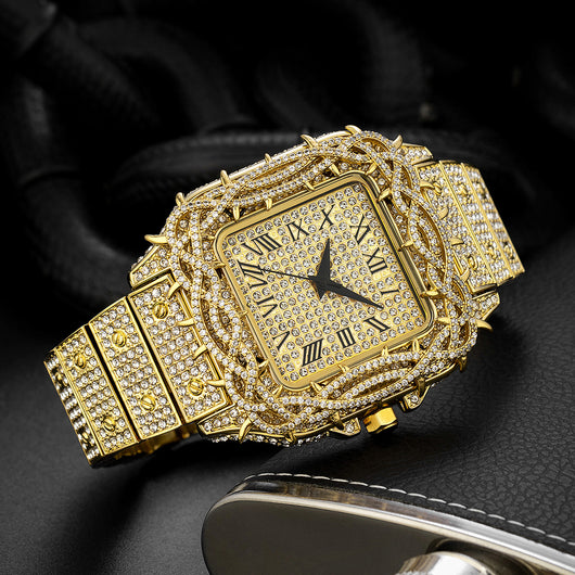 Reloj Cuadrado Hip Hop Diamante Completo con Esfera de Espinas y Circonitas Incrustadas para Hombre - Image 3