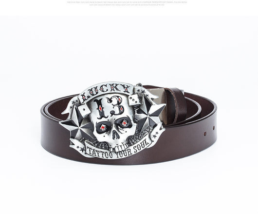 Cinturón de Cuero para Hombre con Hebilla Calavera Skateboard - Image 20