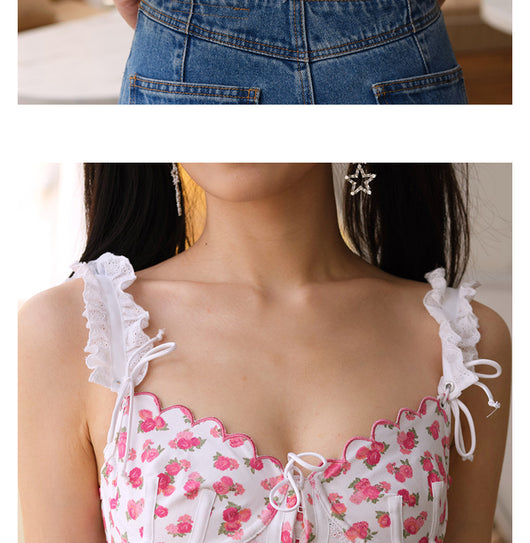 Corpiño Romántico Floral con Encaje y Volantes en los Hombros - Image 11