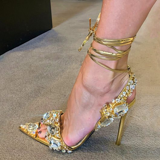 Zapatos de Tacón Alto Puntiagudo con Cristales para Eventos y Pasarela - Image 8