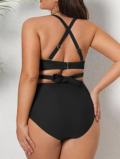 Traje de Baño Negro Escotado Cintura Alta con Abertura - Image 9