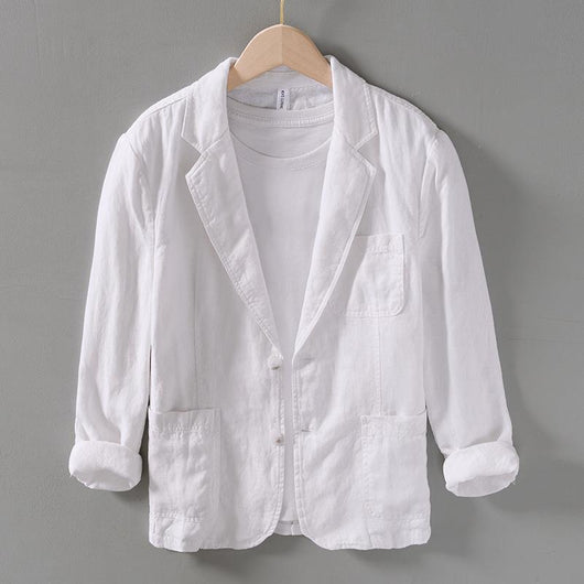 Blazer Lino Suelto Artístico Solapa Clásica Elegante