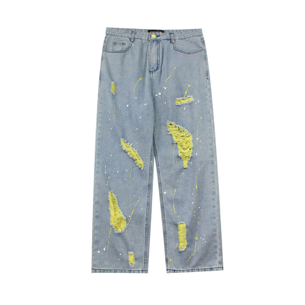 Jeans Rotos Efecto Desgastado Hip-hop Corte Recto Suelto para Hombre
