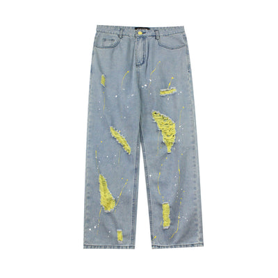Jeans Rotos Efecto Desgastado Hip-hop Corte Recto Suelto para Hombre