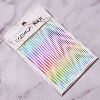 Stickers de Uñas con Adhesivo - Decoraciones Multicolor de Líneas Brillantes - Image 8