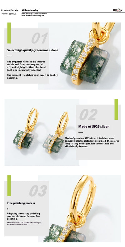 Aretes de Plata S925 con Ágata Musgo Natural - Diseño Cuadrado Minimalista - Image 7