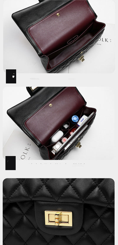 Bolso de Cuero Negro con Cadena de Diamantes para Mujer - Image 11