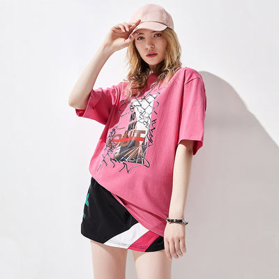 Camiseta Estampada Manga Corta Suelta Algodón Casual Estilo Europeo