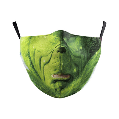 Beige double-layer dust mask with ear hooks, featuring a digital print of a wide, creepy smile with white teeth and red gums. - Image 19
