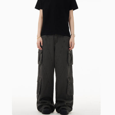 Pantalones Cargo Denim Retro Deconstruidos Unisex Holgados - Image 4