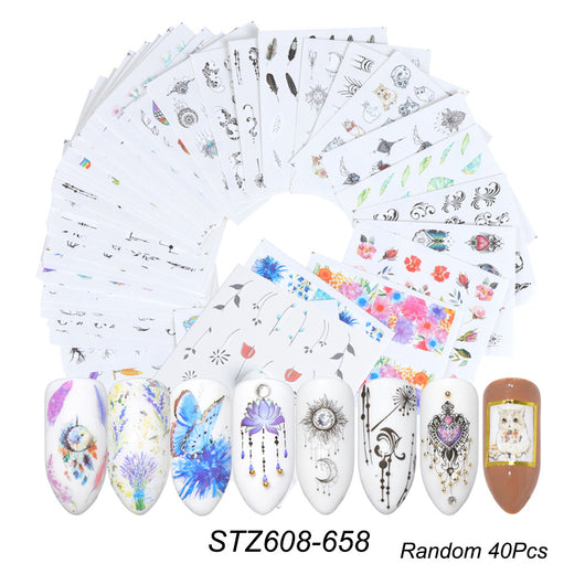 Pegatinas de Agua para Uñas con Diseños de Mariposas, Frutas y Flores Doradas - Image 19