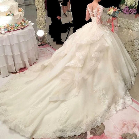 Vestido de Novia Princesa Manga Larga con Botones en la Espalda - Image 4
