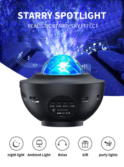 Lámpara Proyector Cielo Estrellado con Ondas de Agua, Bluetooth y Luz Láser Atmosférica - Image 14