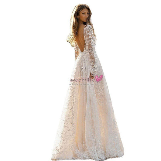 Vestido de Novia Elegante con Mangas de Encaje para Cena y Eventos - Image 4
