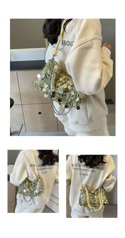 Bolso Bandolera Mujer con Cadena y Lentejuelas Brillantes - Image 12