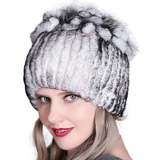 Gorro Tejido de Piel de Conejo Rex para Mujer - Image 2