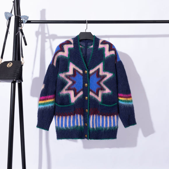 Cardigan Tejido Bicolor de Manga Larga - Estilo Relajado