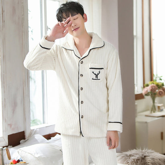 Pijama de Franela para Hombre con Solapa - Abrigo Cardigan Otoño e Invierno - Image 18