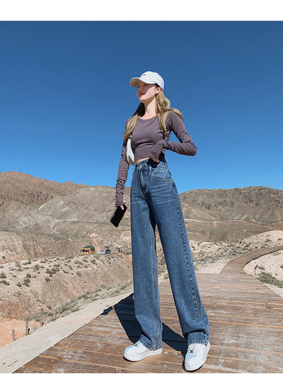 Pantalones Jeans Anchos de Talle Alto con Efecto Desgastado para Mujer - Image 7