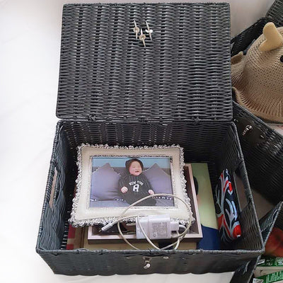 Canasta de Almacenamiento de Ratán Plástico con Tapa para Escritorio - Image 3