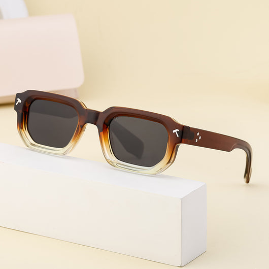Men's square frame sunglasses with a two-tone brown and black frame, dark green lenses, and tortoise shell temples. - Image 3