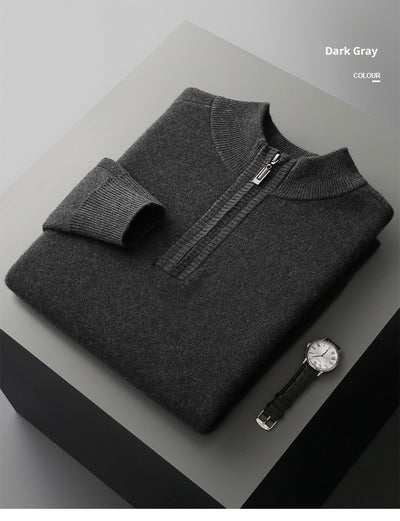 Suéter de Punto Grueso con Media Cremallera - Lana de Cabra Premium para Hombre - Image 13