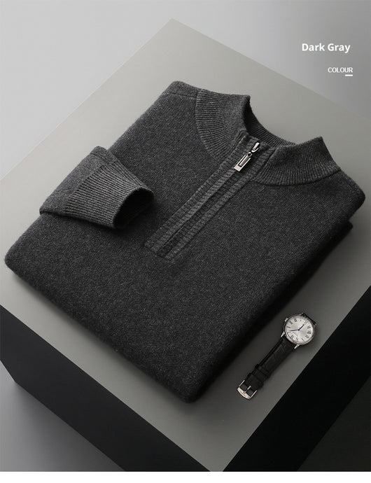 Suéter de Punto Grueso con Media Cremallera - Lana de Cabra Premium para Hombre - Image 13