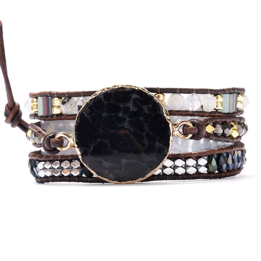 Pulsera de Cristal Natural Facetado con Cordón de Cuero - Joyería Artesanal para Mujer - Image 2