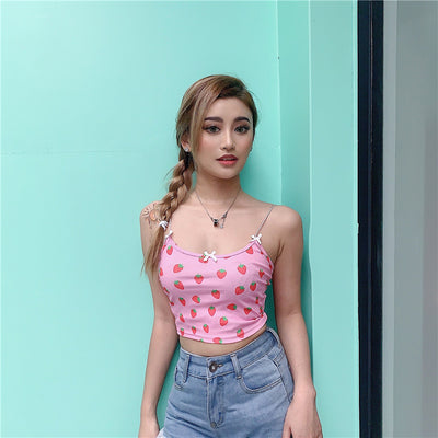 Top Tubo Estampado Fresa con Moño Hip-Hop para Mujer - Image 8