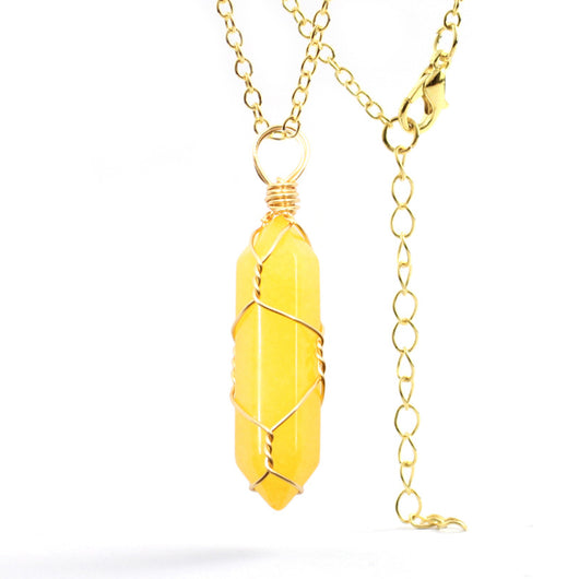 Collar Colgante de Cristal Hexagonal Envuelto a Mano con Piedra Natural - Image 64