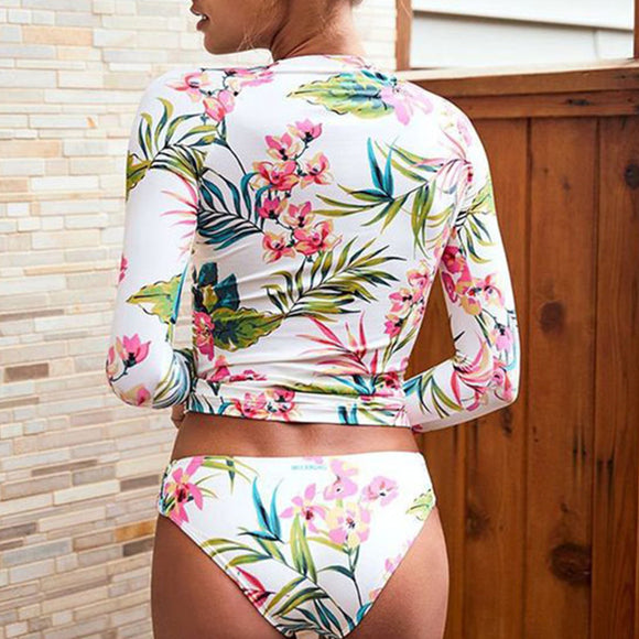 Traje de Baño Manga Larga Ajustado Color Sólido