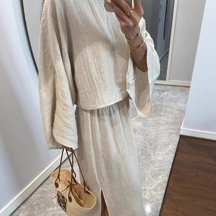Conjunto Elegante de Blusa Suelta Blanca y Falda Larga - Image 3