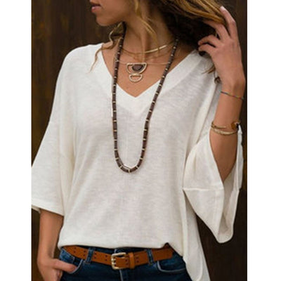 Blusa Suéter Clásico Cuello V Manga Media Talla Grande Mujer Holgado - Image 6