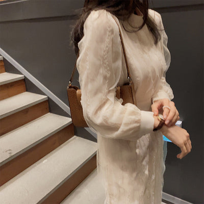Vestido Elegante Retro Francés con Encaje y Cordones - Image 4