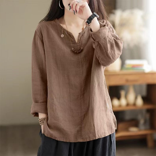 Blusa Suelta Retro Casual de Manga Larga con Abertura para Mujer - Image 3