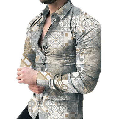 Camisa Casual de Manga Larga con Estampado Floral Grande para Hombre - Image 18