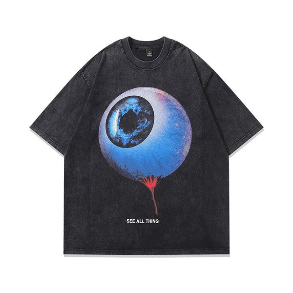 Camiseta Vintage Hip Hop Cartoon Manga Corta para Hombre