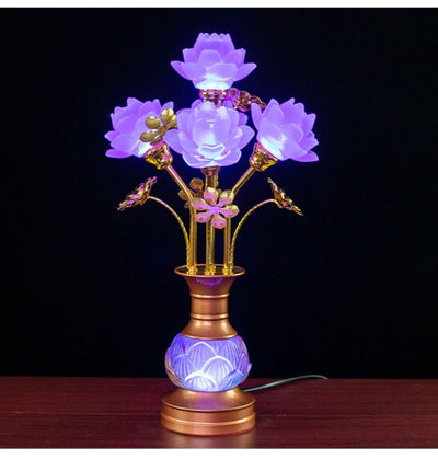 Linterna LED de Loto en Vidrio Coloreado para Altar Budista - Image 41