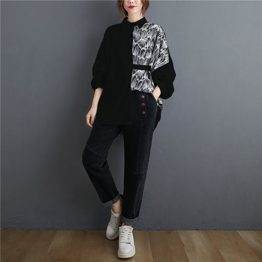 Camisa Manga Larga con Estampado Contraste - Corte Relajado y Ajustado