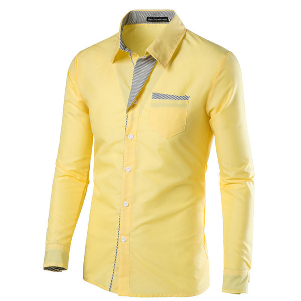 Camisa Slim Fit de Algodón para Hombre - Manga Larga Color Sólido
