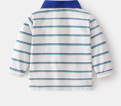 Camisa Escolar Manga Larga con Cuello a Rayas y Detalles en Contraste - Image 5